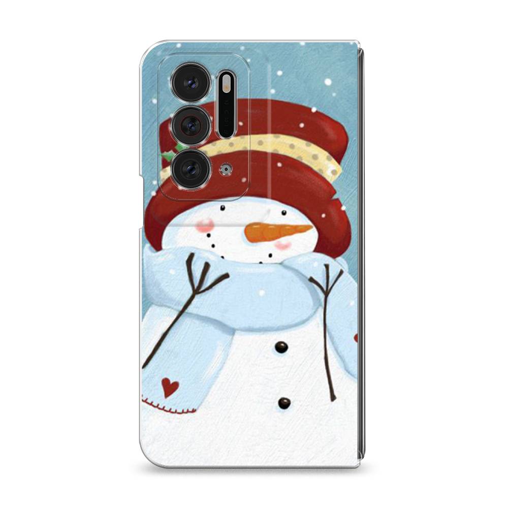 

Чехол на Oppo Find N "Застенчивый снеговик", Голубой;белый;красный, 259650-5
