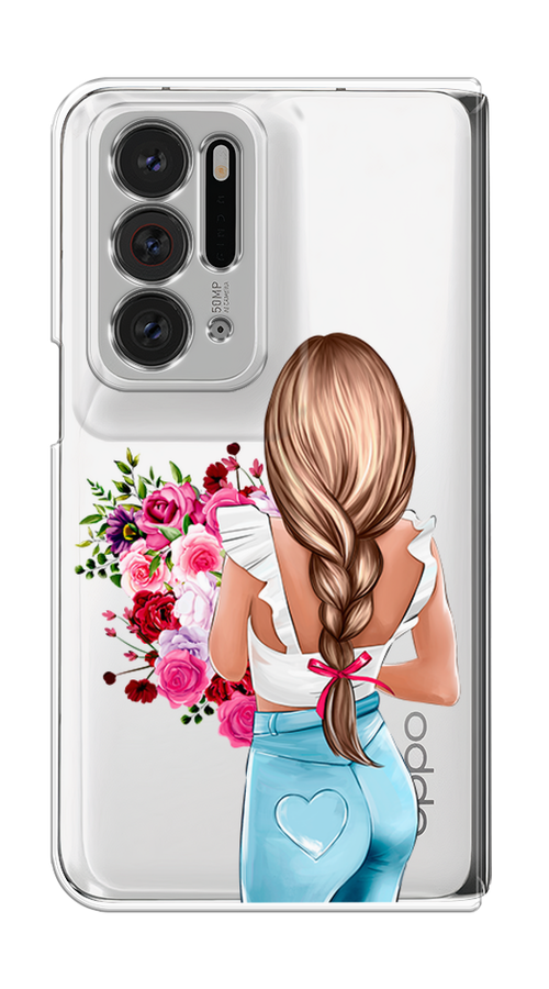 

Чехол на Oppo Find N "Девушка с цветами", Коричневый;розовый;голубой, 259650-6