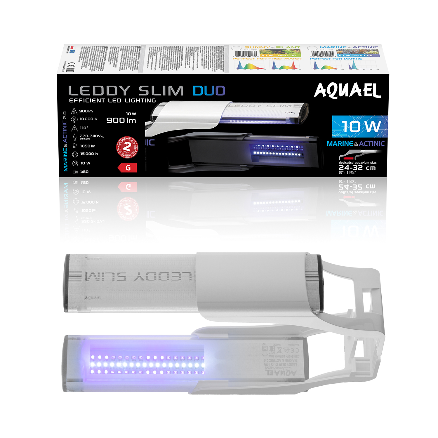 Светильник для аквариума Aquael Leddy Slim Duo Marine&Actinic 2.0, 10 Вт, белый, 24-50 см