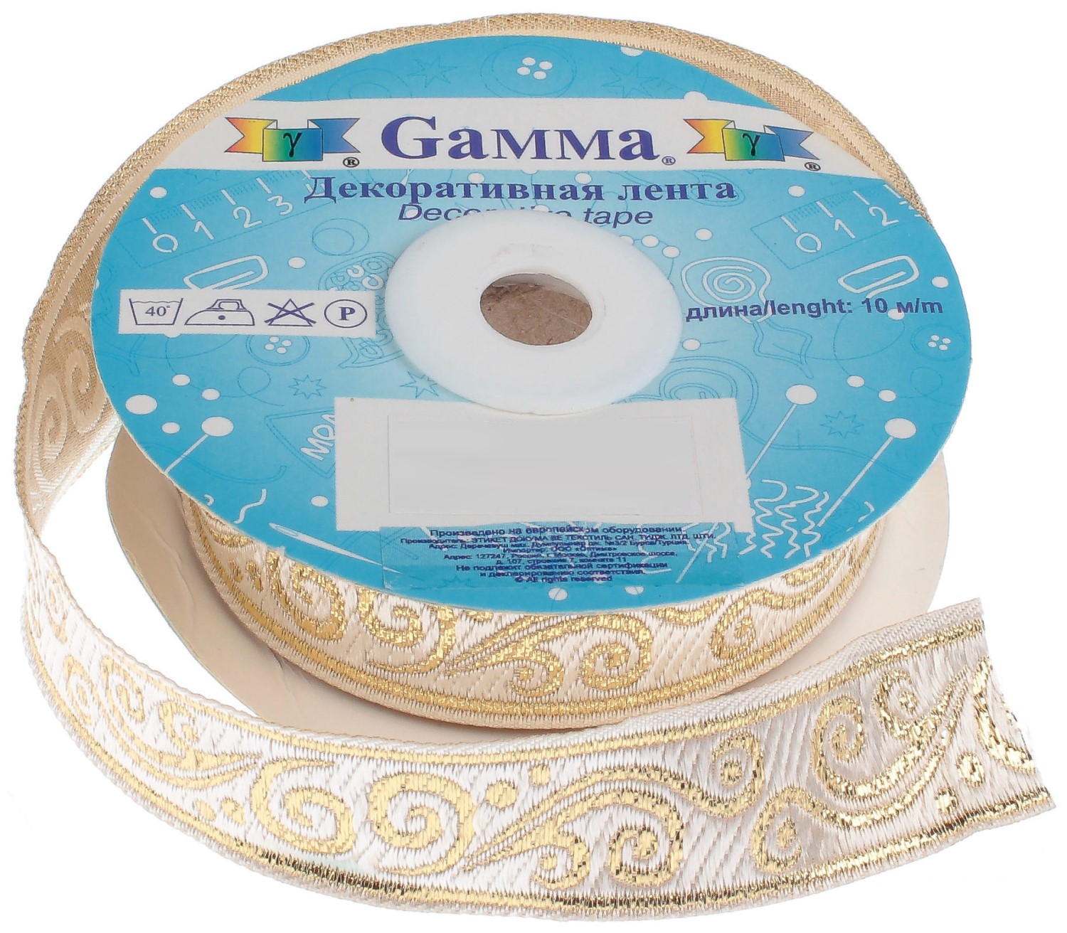 

Лента Gamma 22 мм, 10 м, отделочная, кремовая, золото, Бежевый;золотистый
