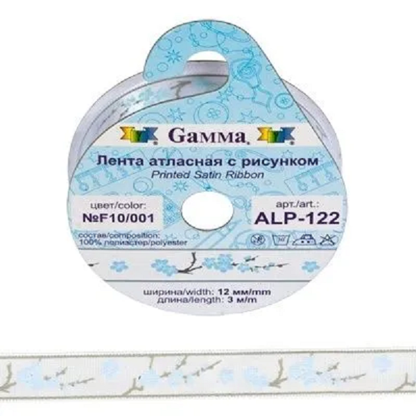 

Лента Gamma 12 мм, 1/2", с рисунком, 5х3 м, P1/001 листочки, белый