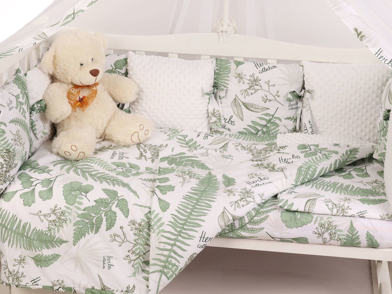 фото Бортик в кроватку amarobaby exclusive soft collection папоротники, 12 предметов