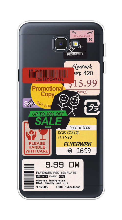 

Чехол на Samsung Galaxy J5 Prime 2016 "Коллаж из наклеек", Красный;желтый;зеленый;белый, 22950-1