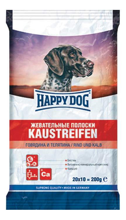 Лакомство для собак Happy Dog, жевательные полоски с говядиной и телятиной, 12шт по 200г