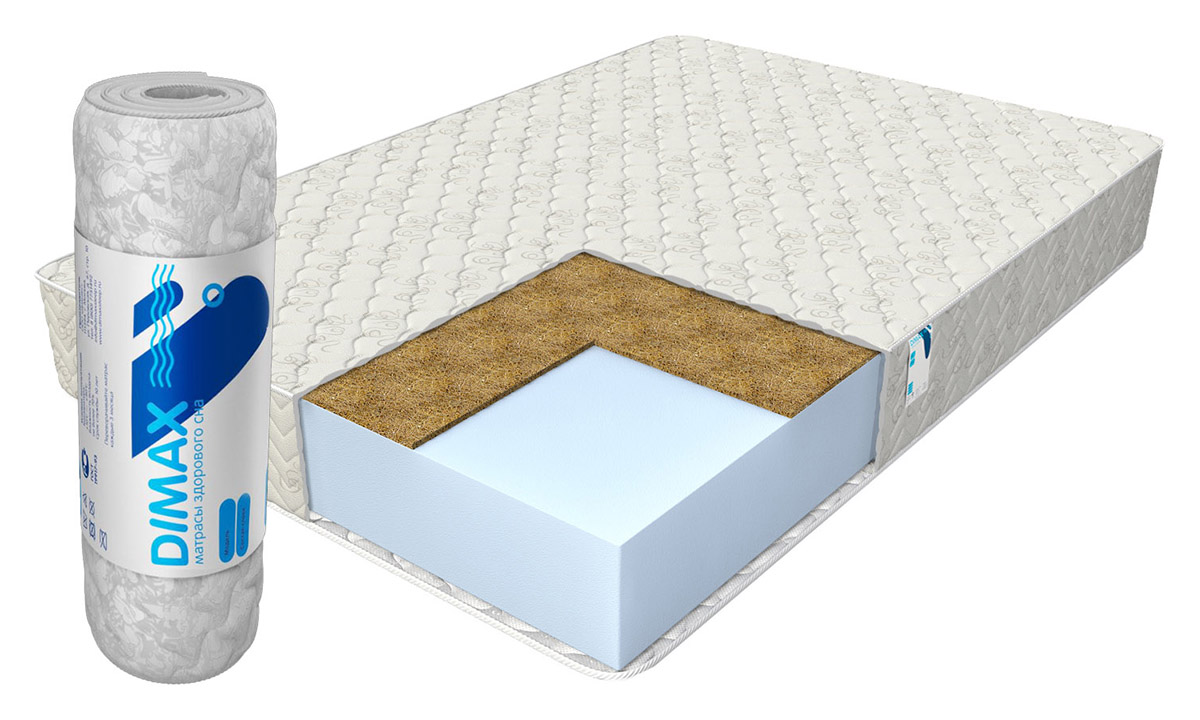

Матрас ортопедический беспружинный DIMAX Практик Чип Ролл 21 кокос 135х195, Практик Чип Ролл 21 кокос