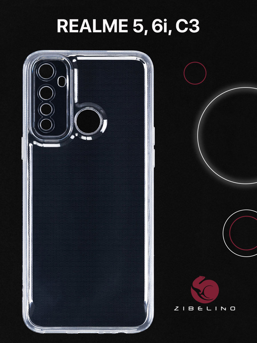 

Чехол для Realme 5, Realme 6i, Realme C3 прозрачный, с защитой камеры, ZUTCP-RLM-5-CAM