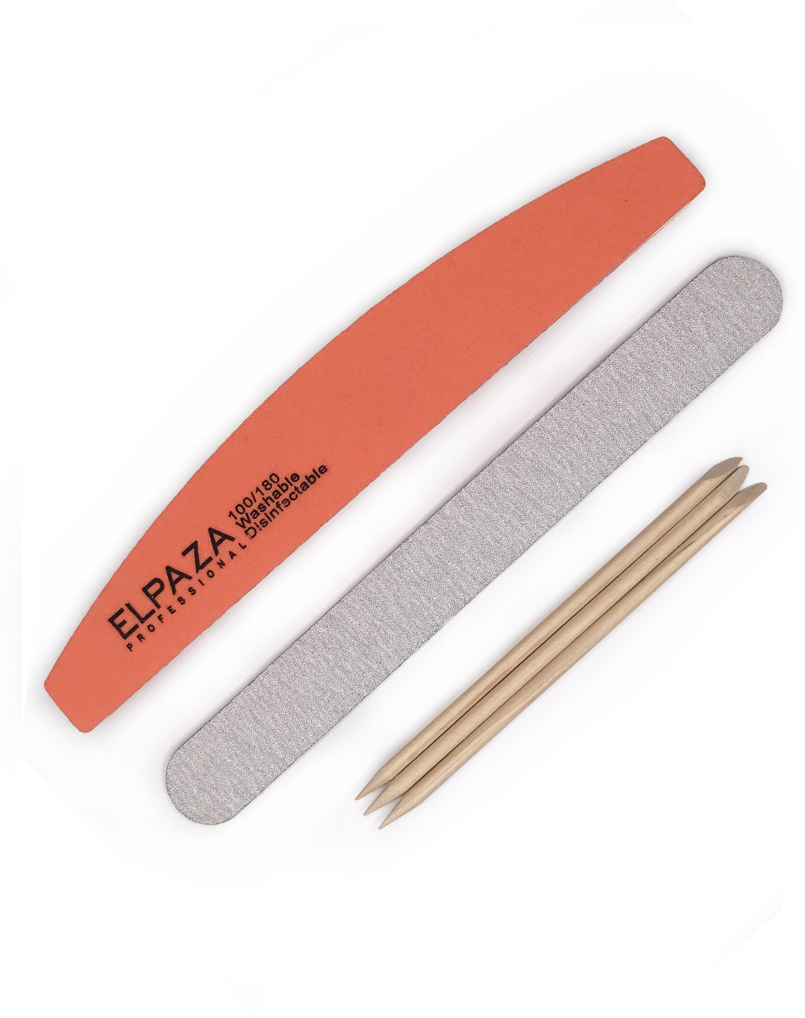 Маникюрный набор Elpaza 3 предмета: пилка 100/180, баф оранжевый 100/180, палочки kaizer комплект 3 предмета клиппер ножницы пилка
