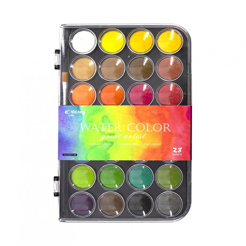 

Акварель художественная Yalong 212231-28 Color меловая 28 цветов, неон, кюветы, с кистью
