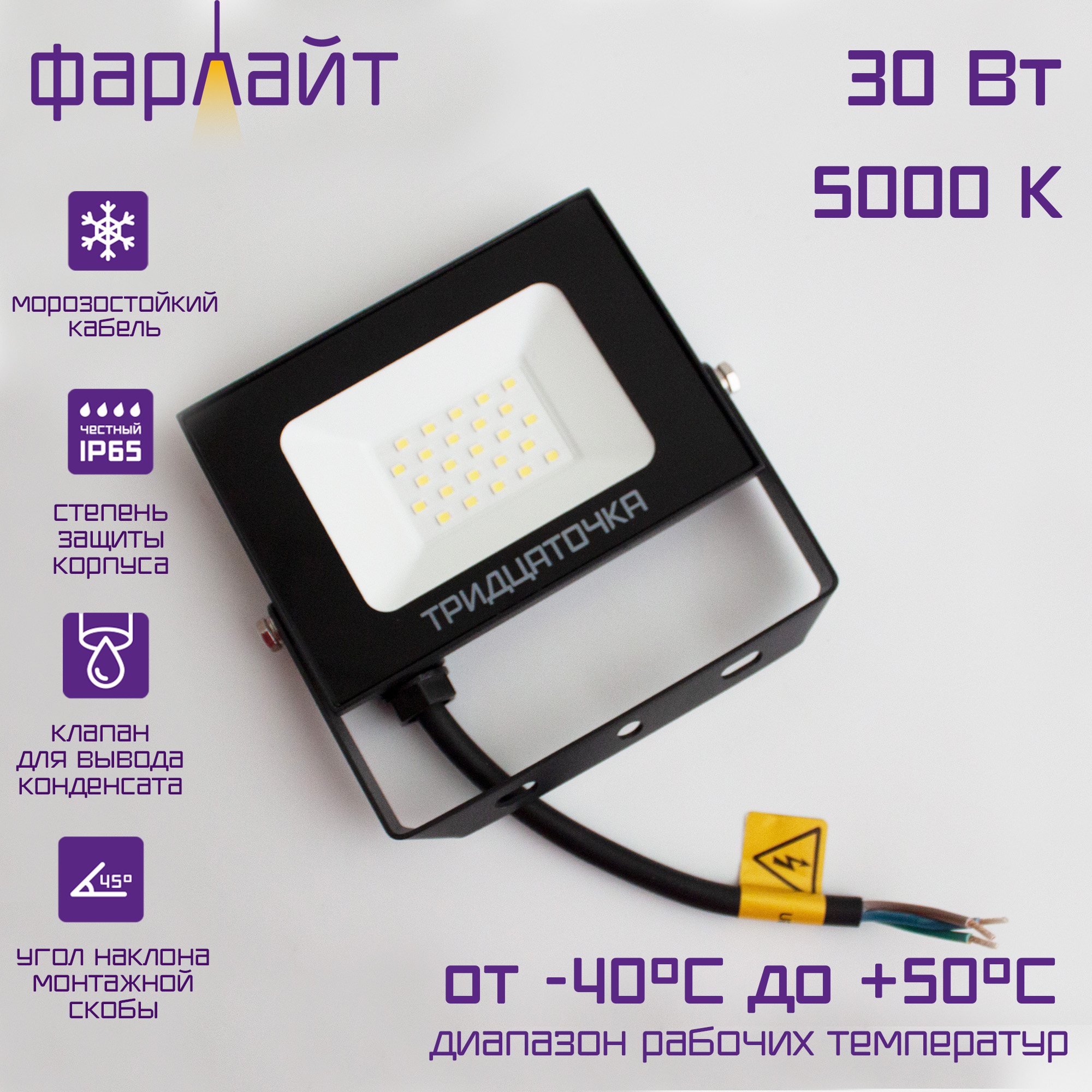 

Светодиодные прожекторы Фарлайт, FAR002251, черный 30Вт 5000К IP65