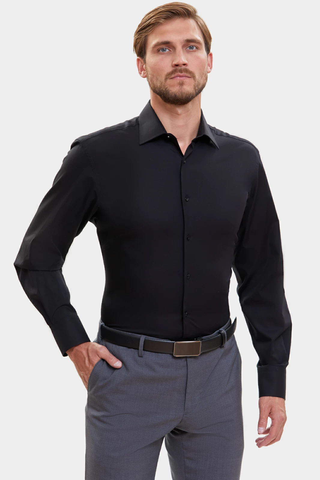 Рубашка мужская Kanzler 3A-401RL-1116-07 черная 45