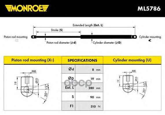 

Пружина Газовая Крышки Багажника Monroe арт. ML5786