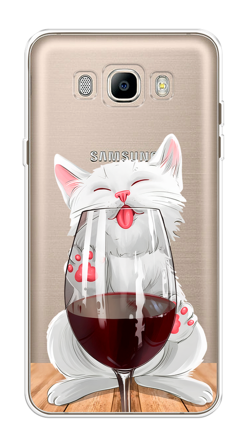 

Чехол на Samsung Galaxy J7 2016 "Кот с бокалом", Прозрачный;белый;красный, 23050-1