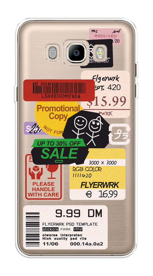 

Чехол на Samsung Galaxy J7 2016 "Коллаж из наклеек", Красный;желтый;зеленый;белый, 23050-1