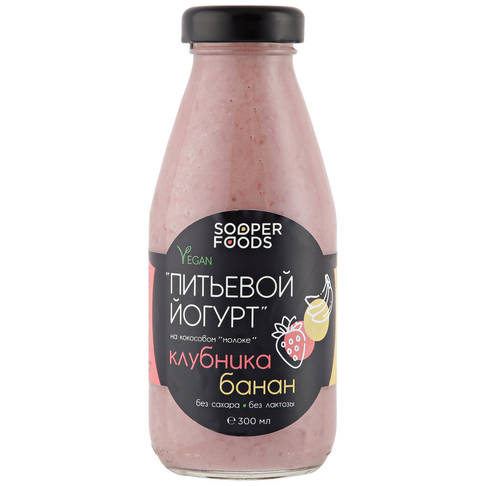 

Йогурт Sooperfoods питьевой термостатный клубника банан на кокосовом молоке 300 мл