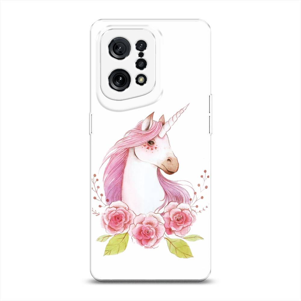 

Чехол для Oppo Find X5 "Единорог цветы", Белый;розовый;серый, 259750-1