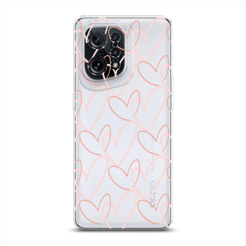

Чехол для Oppo Find X5 "Узор из сердечек", Розовый;бежевый, 259750-6