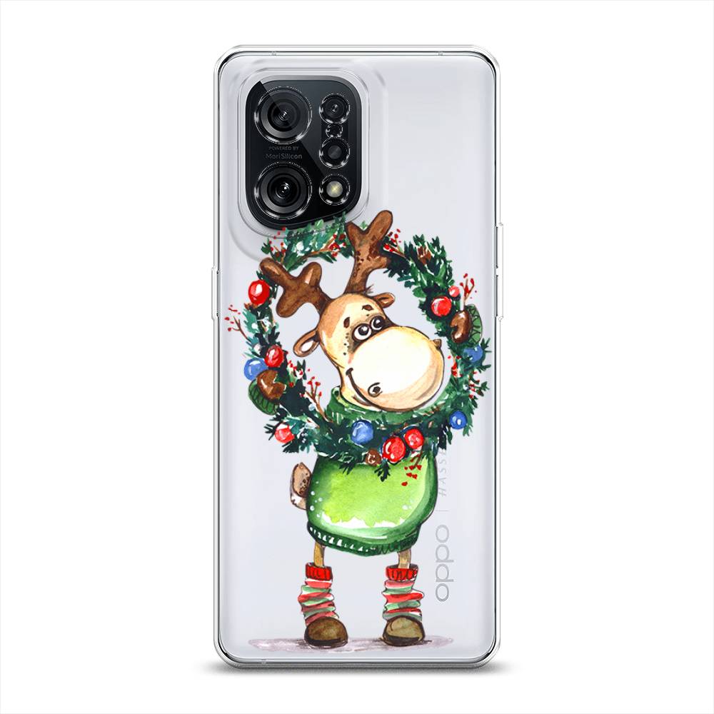

Чехол для Oppo Find X5 "Олень с новогодним венком", 259750-4