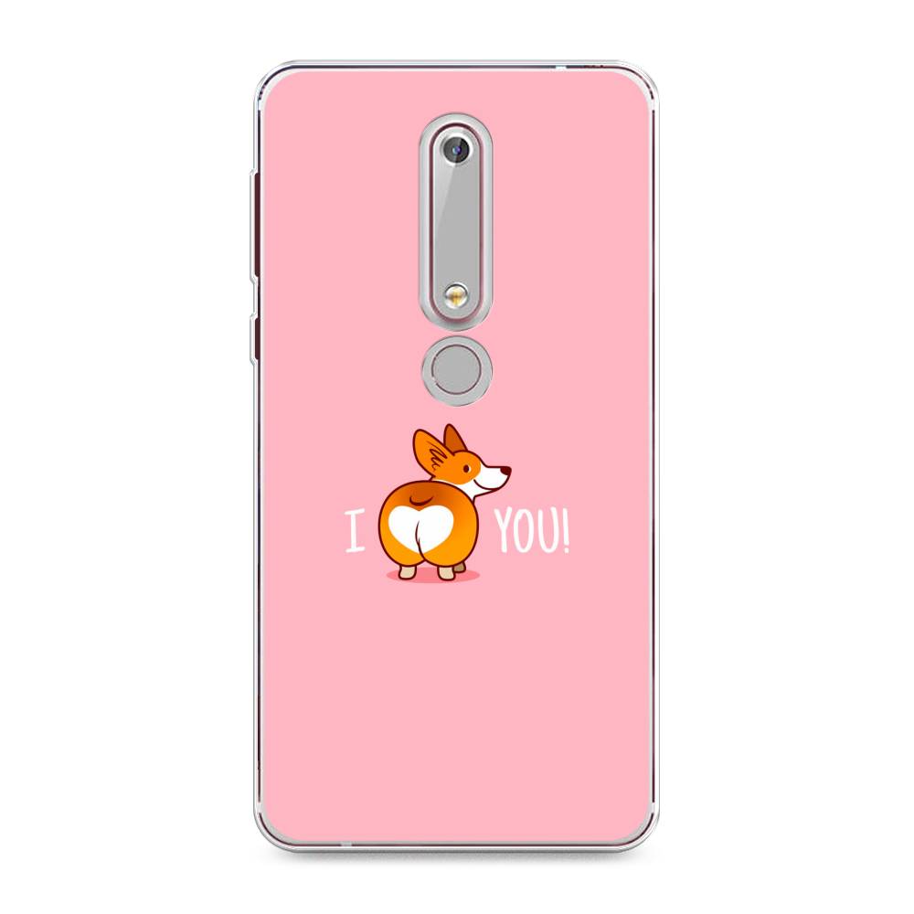 

Чехол на Nokia 6.1 2018 "Корги I love you", Розовый;коричневый;белый, 120950-1