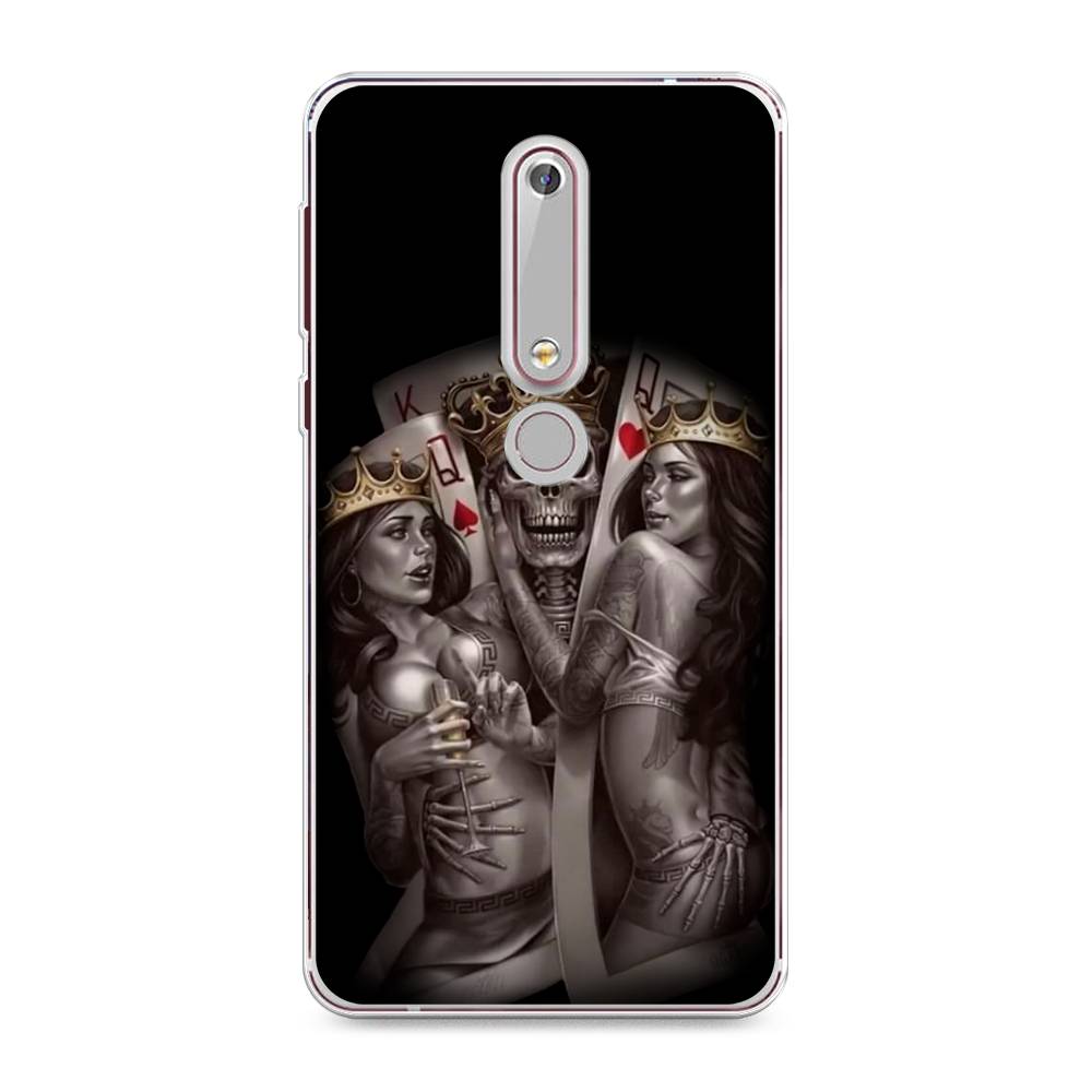 

Чехол на Nokia 6.1 2018 "Карты король и королевы", Серый;желтый, 120950-6