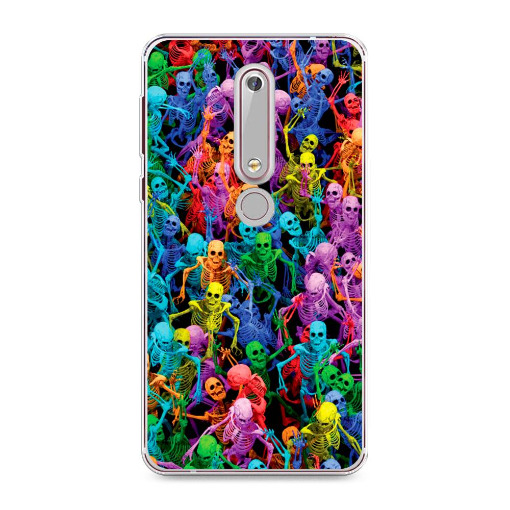 

Чехол на Nokia 6.1 2018 "Вечеринка скелетов", Фиолетовый;желтый;оранжевый, 120950-6