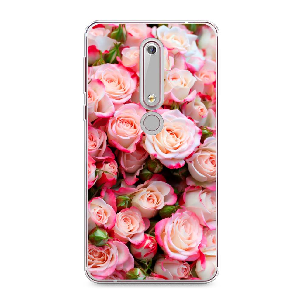 

Чехол на Nokia 6.1 2018 "Много роз", Розовый, 120950-2