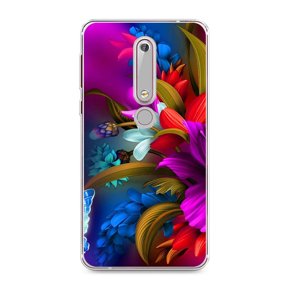 

Чехол на Nokia 6.1 2018 "Фантастические цветы", Фиолетовый;красный;синий, 120950-2