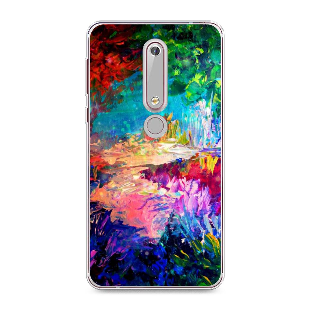 

Чехол на Nokia 6.1 2018 "Лес-гуашь", Синий;розовый;зеленый, 120950-4