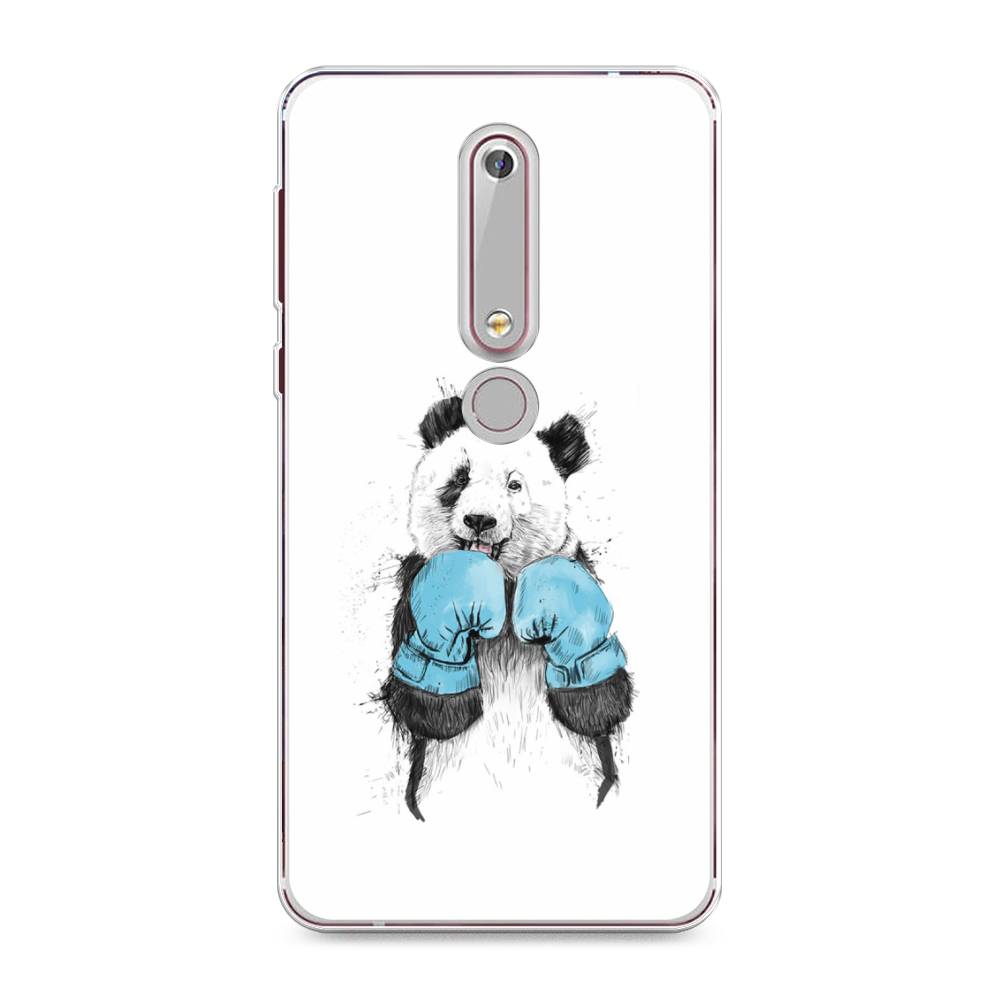 

Чехол на Nokia 6.1 2018 "Панда боксер", Голубой;белый;серый, 120950-1