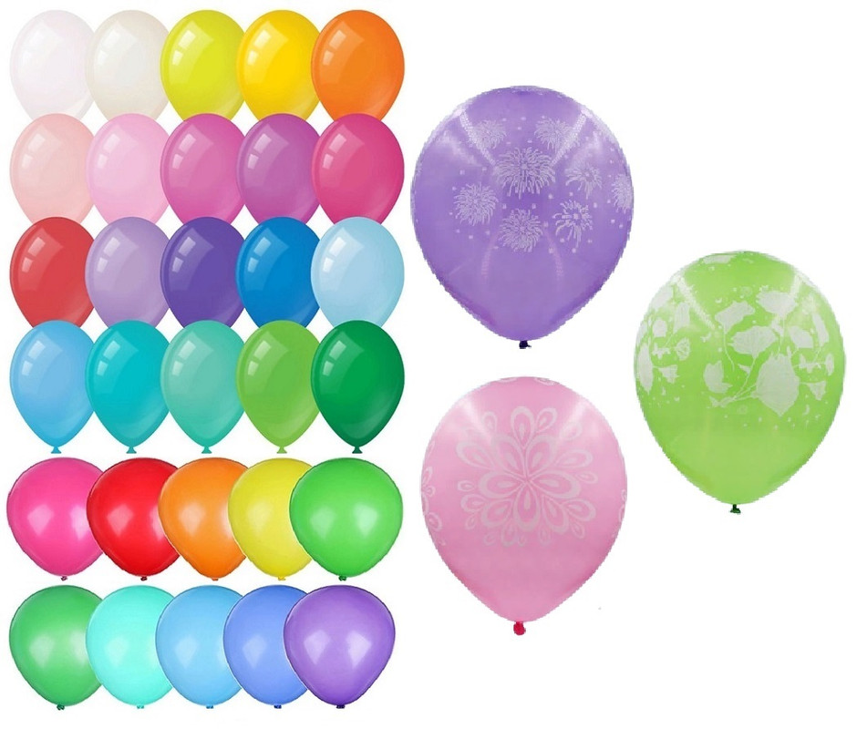 Набор воздушных шаров MC-Basir с рисунком Цветы, Звездочки, Салюты 30 см/12
