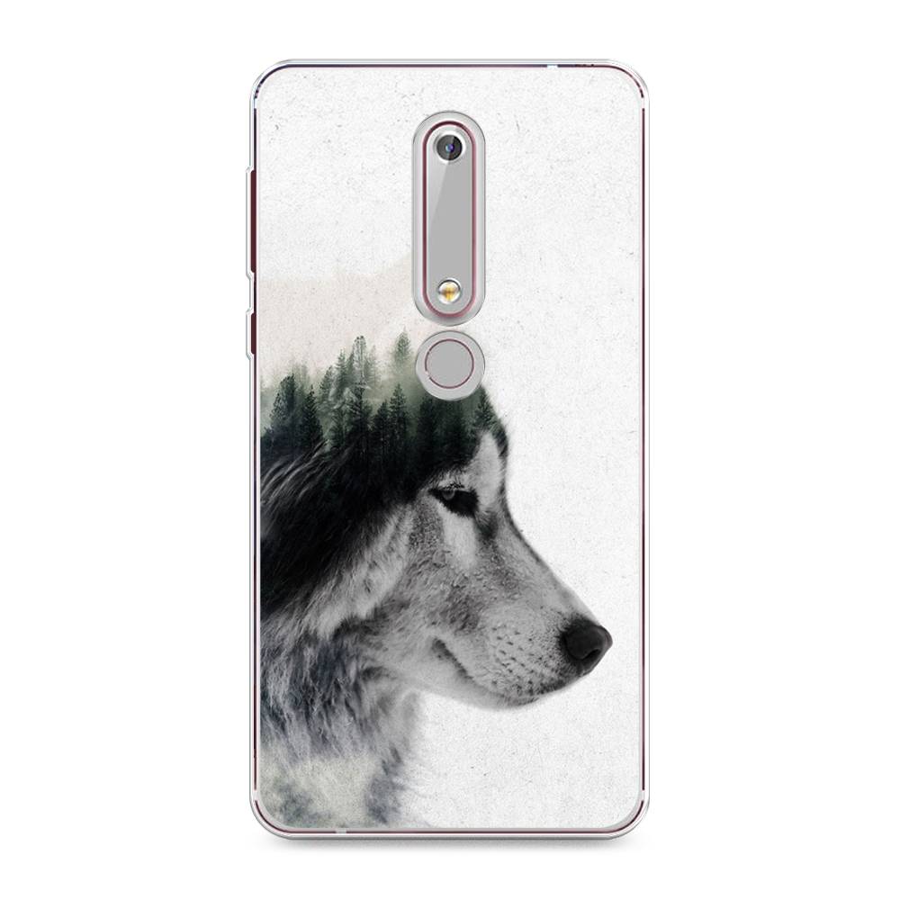 

Чехол на Nokia 6.1 2018 "Волк лес", Серый;белый, 120950-1