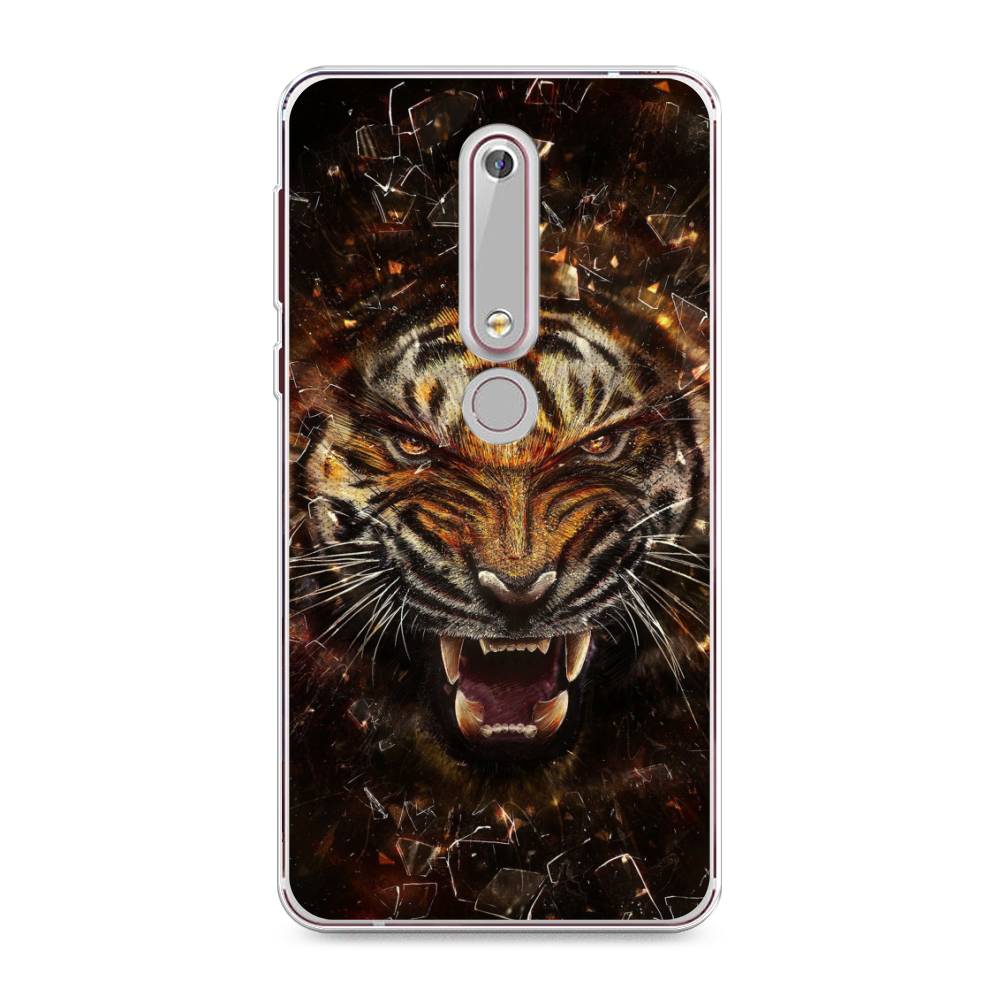 

Чехол на Nokia 6.1 2018 "Тигр осколки", Оранжевый;серый;черный, 120950-1
