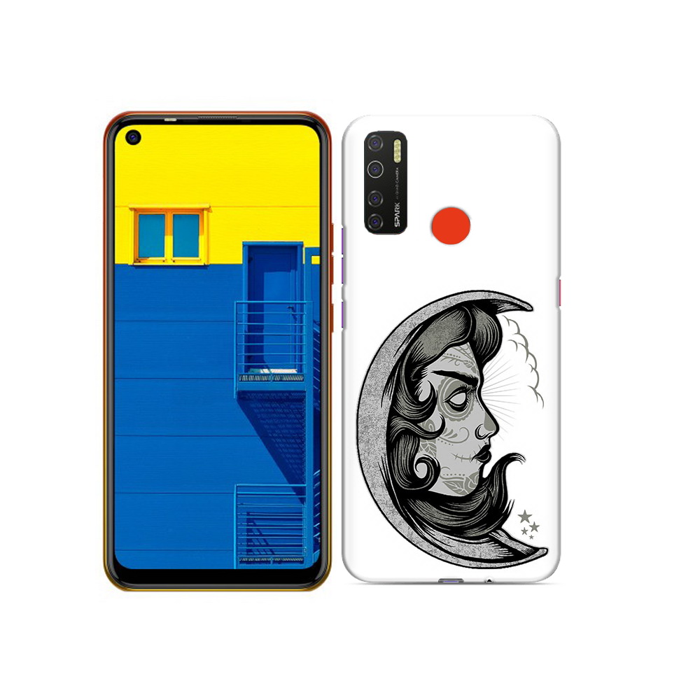 

Чехол MyPads Tocco для Tecno Spark 5 черно белая луна с лицом, Tocco