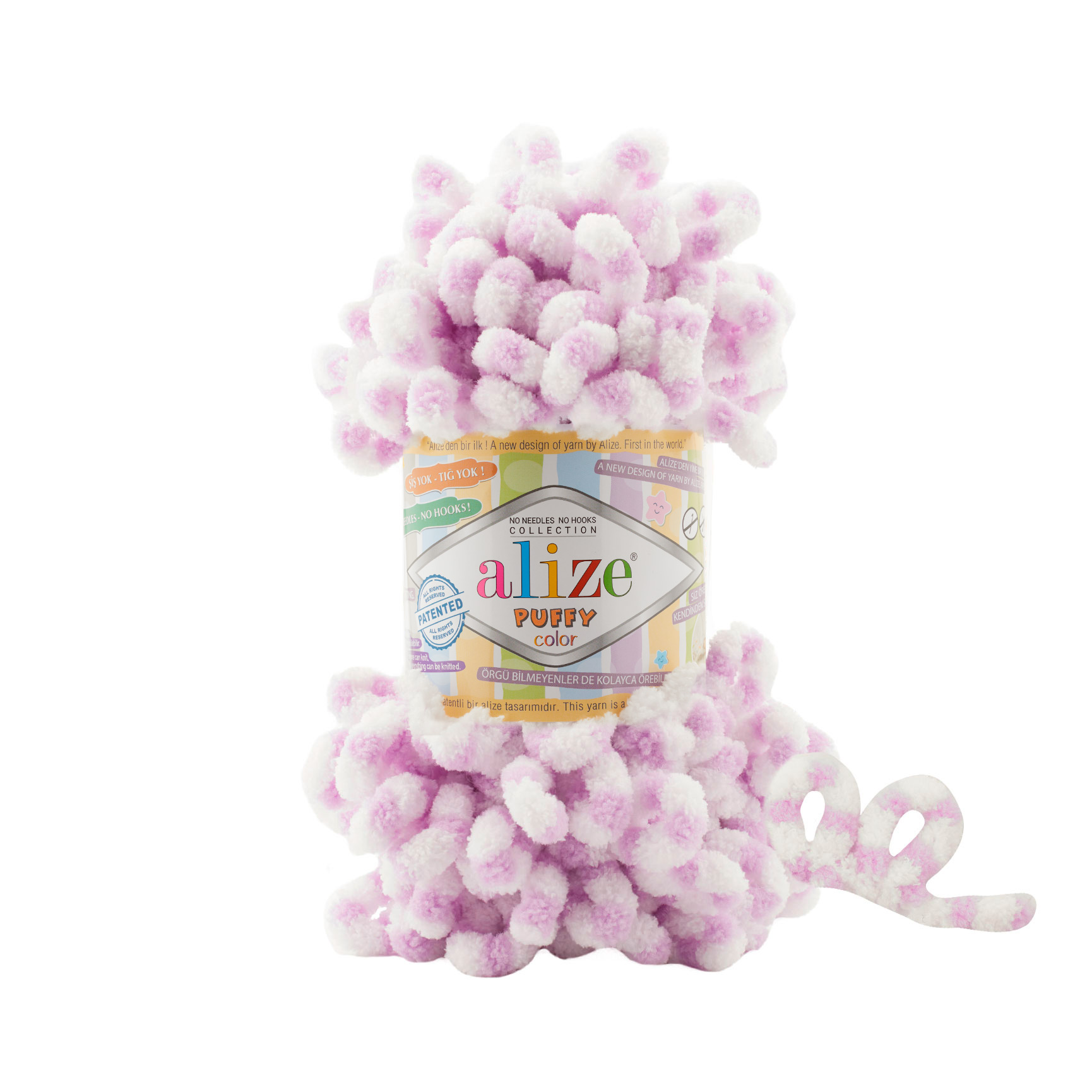 

Пряжа Puffy Color Alize, 5 мотков 9м, 100 гр , цвет 6458 бел-сухая роза, Разноцветный, puffycolor5 NL