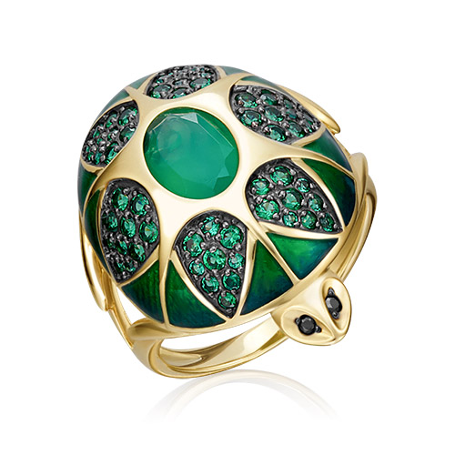 

Кольцо из золота р.  PLATINA jewelry 01-4840-00-275-1130-47, фианит\эмаль\халцедон, 01-4840-00-275-1130-47