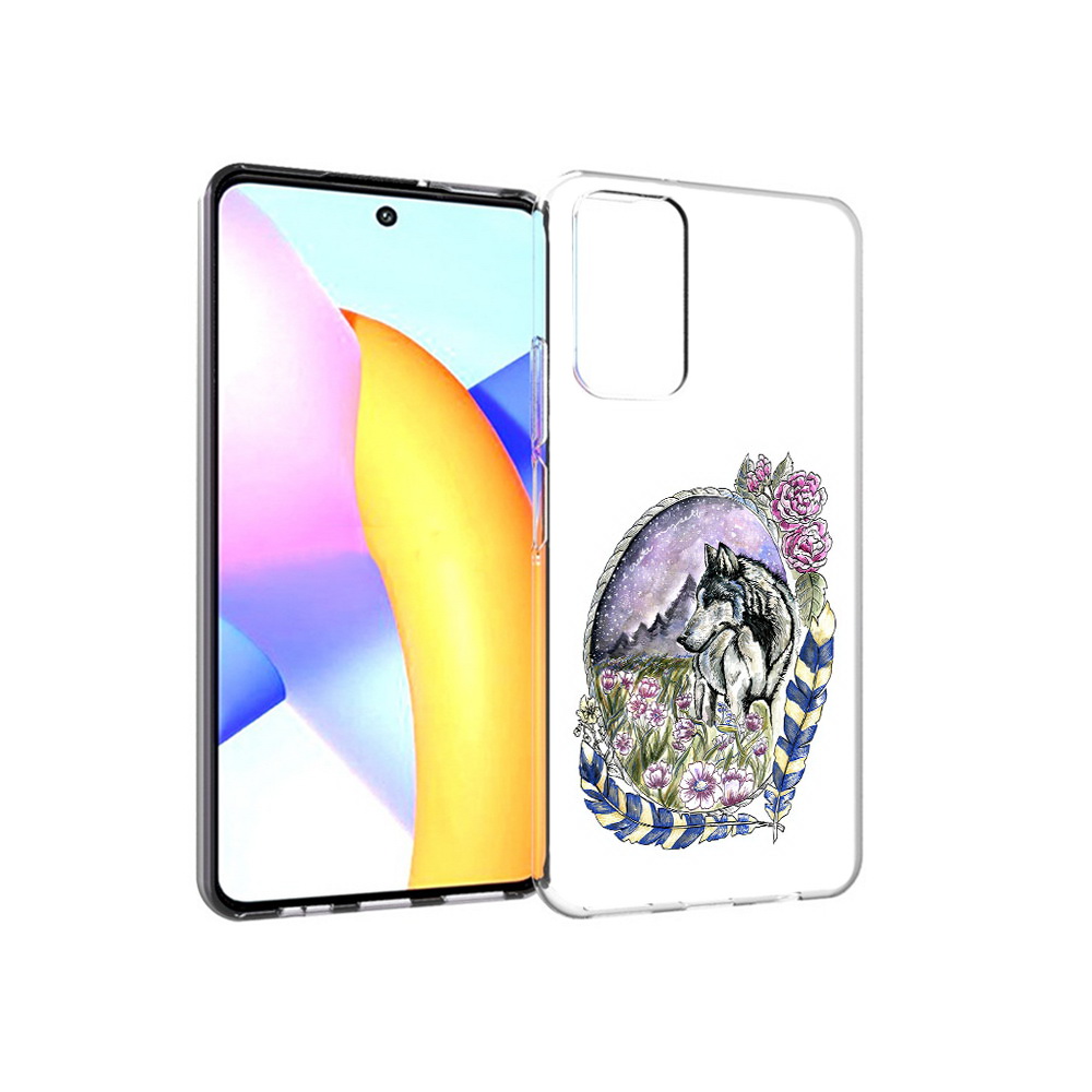 

Чехол MyPads Tocco для Huawei Honor 10 X Lite нарисованный волк в цветах с перьями, Прозрачный, Tocco