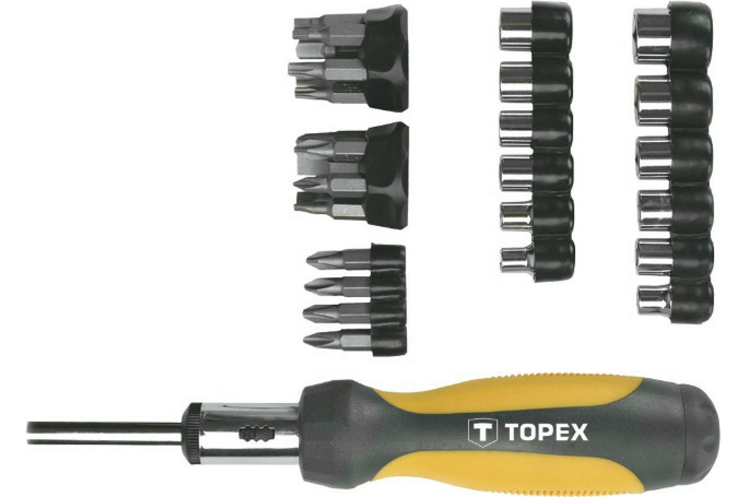 TOPEX Сменные наконечники и головки с рукояткой, набор 29 шт. 39D356 сменные наконечники и торцевые головки topex