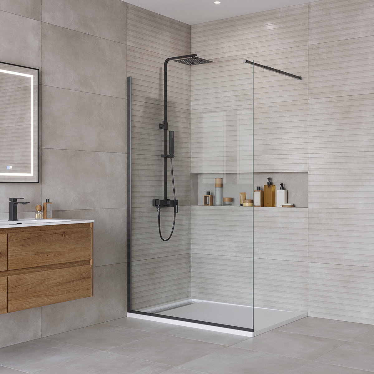 

Душевая перегородка BelBagno KRAFT-L-1-110-C-NERO 195x110 см, KRAFT-L-1-110-C-NERO