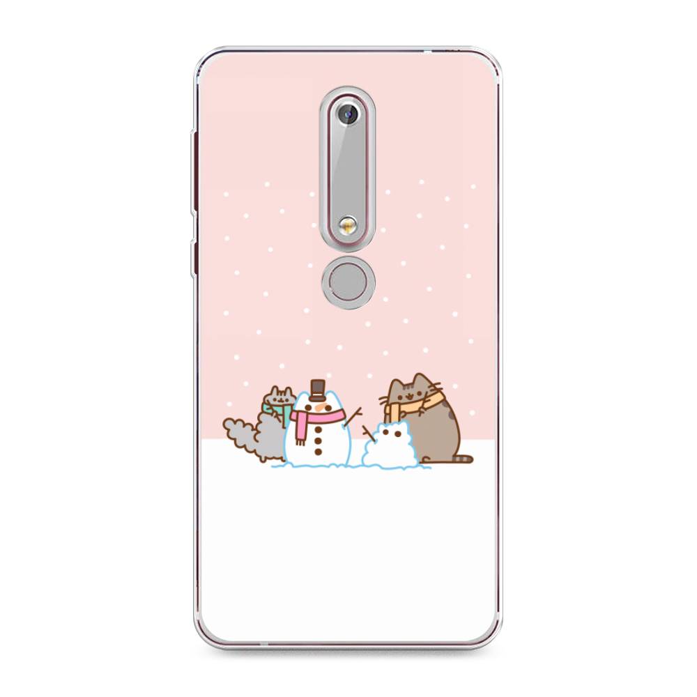 

Чехол на Nokia 6.1 2018 "Котики в снегу", Розовый;белый;серый, 120950-5