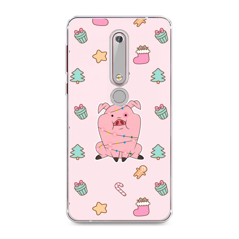 

Чехол на Nokia 6.1 2018 "Розовая свинка", Розовый;зеленый, 120950-5