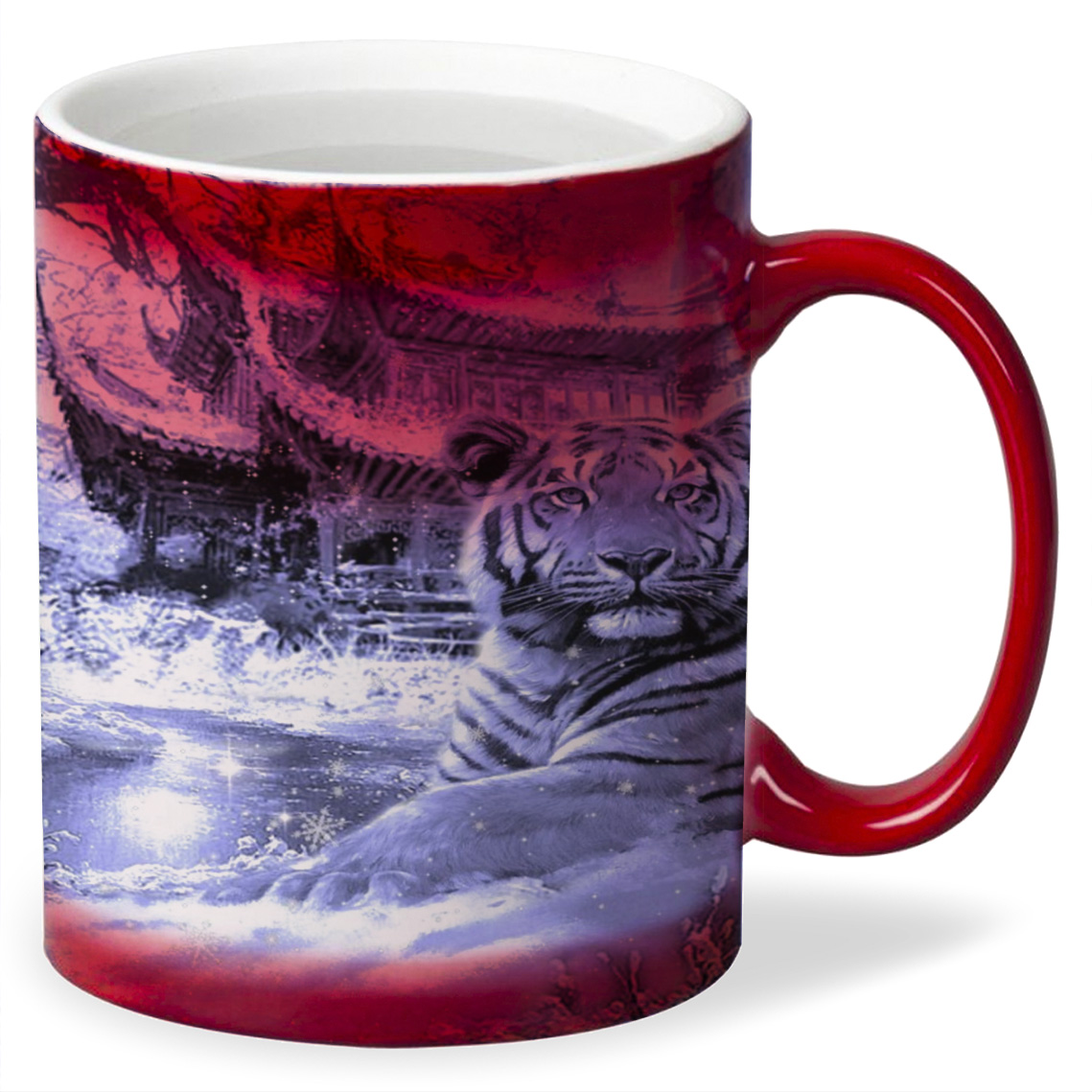 

Кружка хамелеон красный CoolPodarok Тигр Зима Новый Год Год Тигра Снег