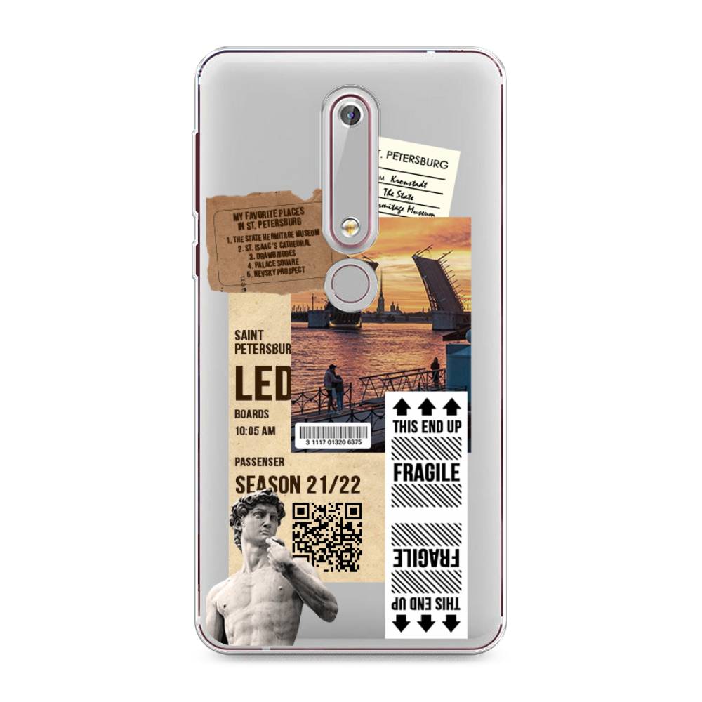 

Чехол на Nokia 6.1 2018 "Санкт-Петербург коллаж", Коричневый;бежевый;белый, 120950-6