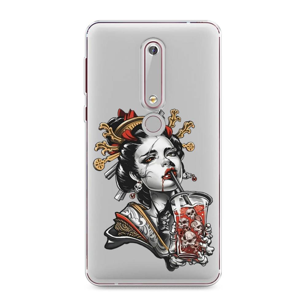 

Чехол на Nokia 6.1 2018 "Опасная гейша", Красный;черный;серый, 120950-4
