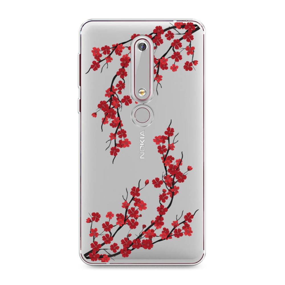 

Чехол на Nokia 6.1 2018 "Красная сакура", Красный;черный, 120950-2
