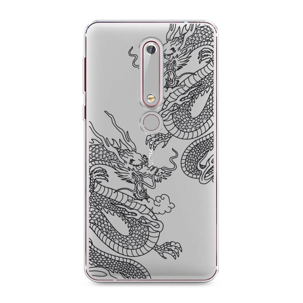 

Чехол на Nokia 6.1 2018 "Два китайских дракона", Серый;черный, 120950-1