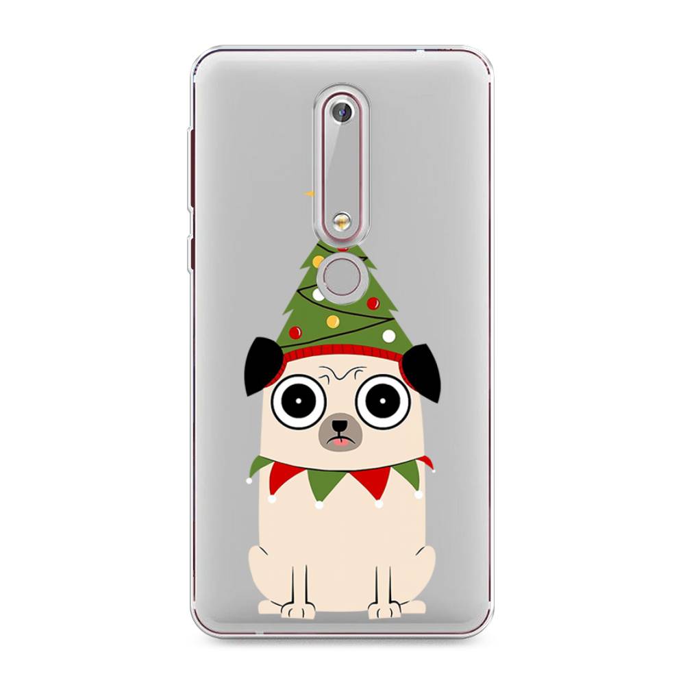 

Чехол на Nokia 6.1 2018 "Собачка с ёлочкой", Бежевый;красный;зеленый, 120950-1