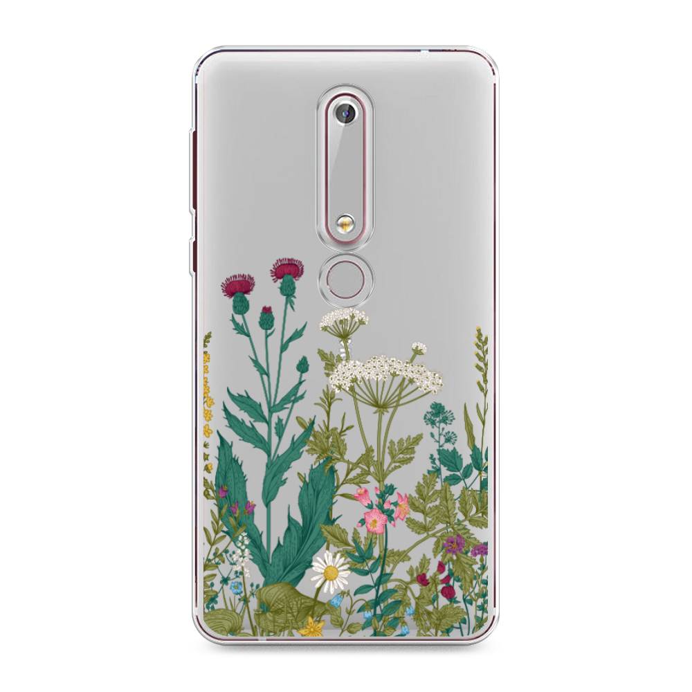 

Чехол на Nokia 6.1 2018 "Дикие полевые цветы", Зеленый;розовый;белый, 120950-2