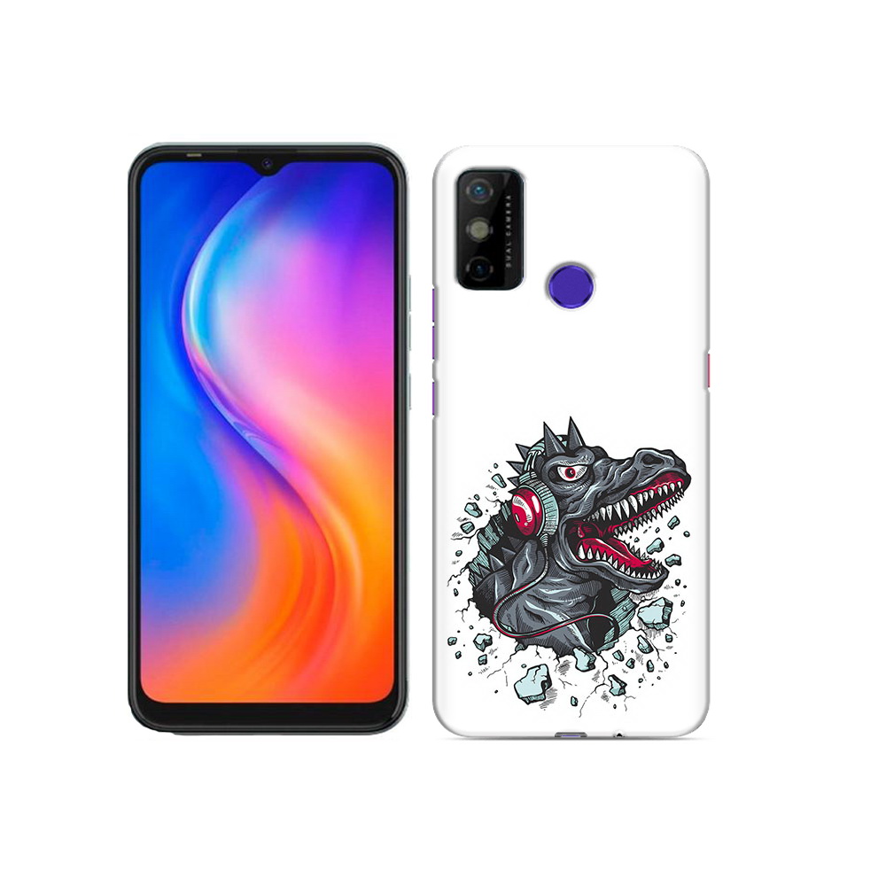 

Чехол MyPads Tocco для Tecno Spark 6 GO Нарисованный динозавр в наушниках, Прозрачный, Tocco