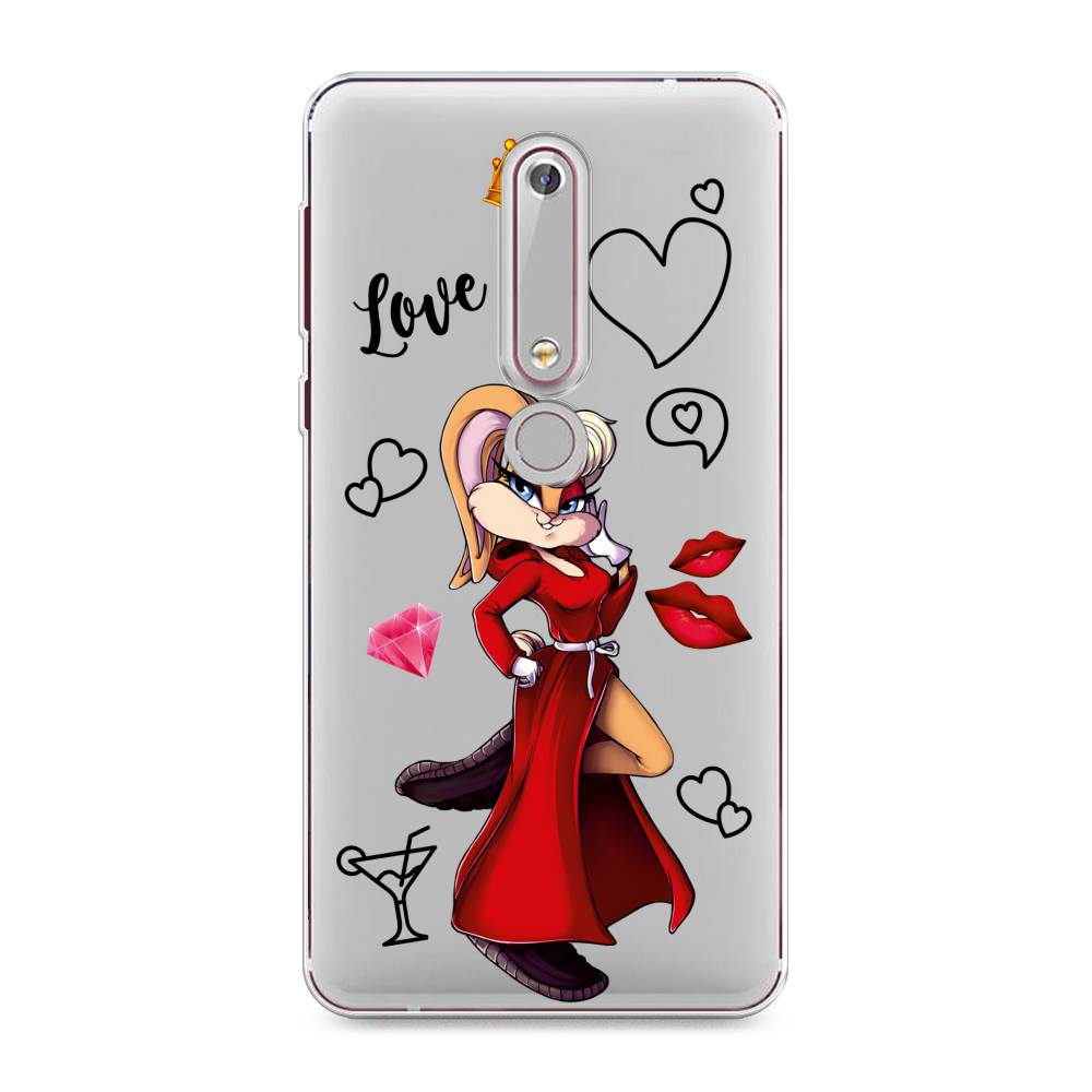 

Чехол на Nokia 6.1 2018 "Rich Lola Bunny", Красный;бежевый;оранжевый, 120950-6