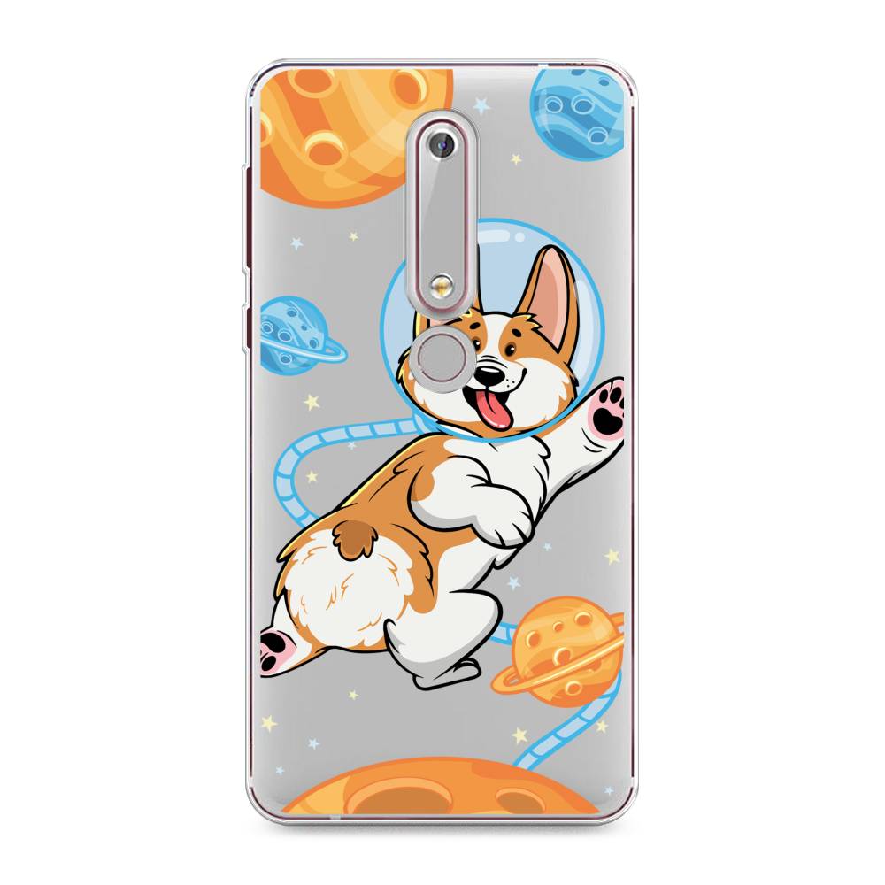 

Чехол на Nokia 6.1 2018 "Корги-космонавт", Голубой;бежевый;белый, 120950-1