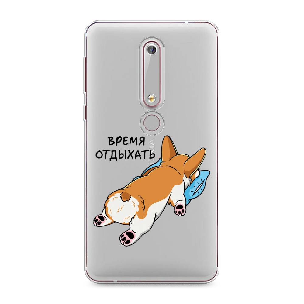 

Чехол на Nokia 6.1 2018 "Корги отдыхает", Черный;коричневый;голубой, 120950-1